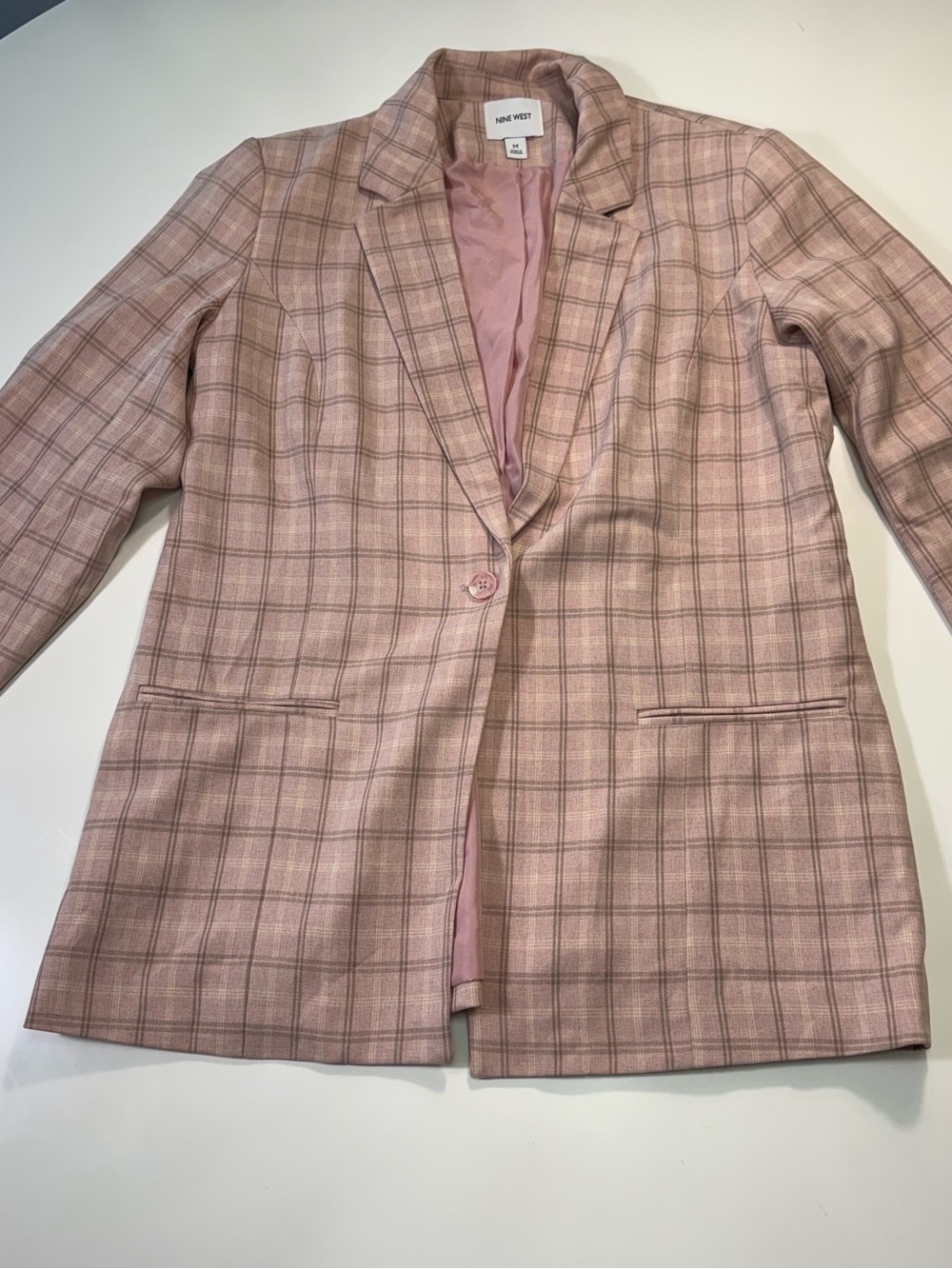 Nine West Blush Pink Plaid Single-Button Blazer Size Medium NWOT